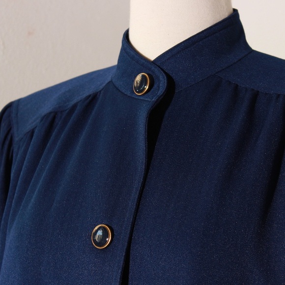 Vintage Navy Blue Puff Sleeve Jacket sz M - Picture 2 of 2